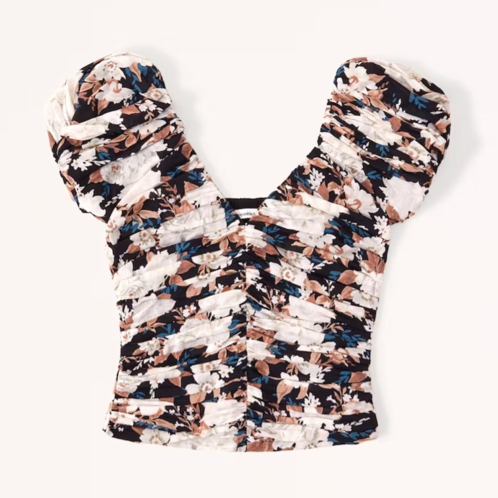 Abercrombie Drama Puff Sleeve Ruched Top